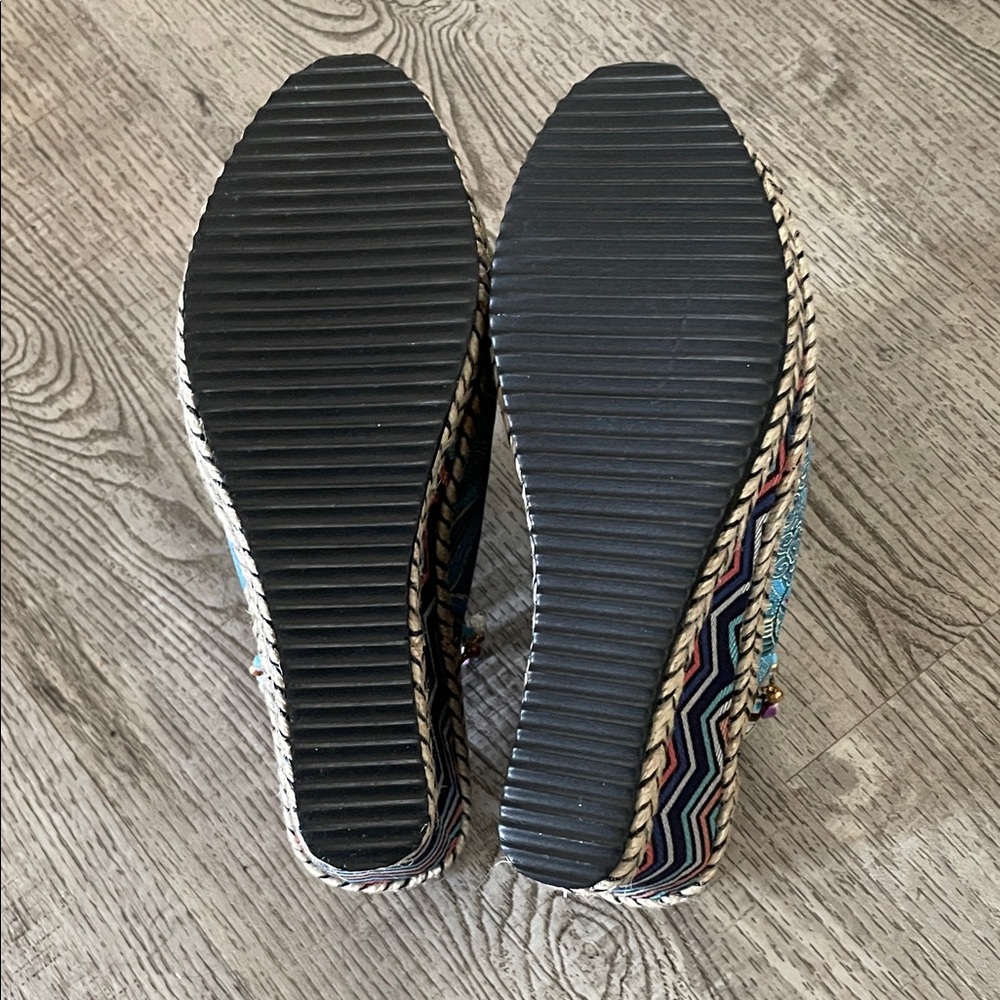 Turquoise Embroidered Beaded Wedge Slide Sandals - Picture 5 of 7